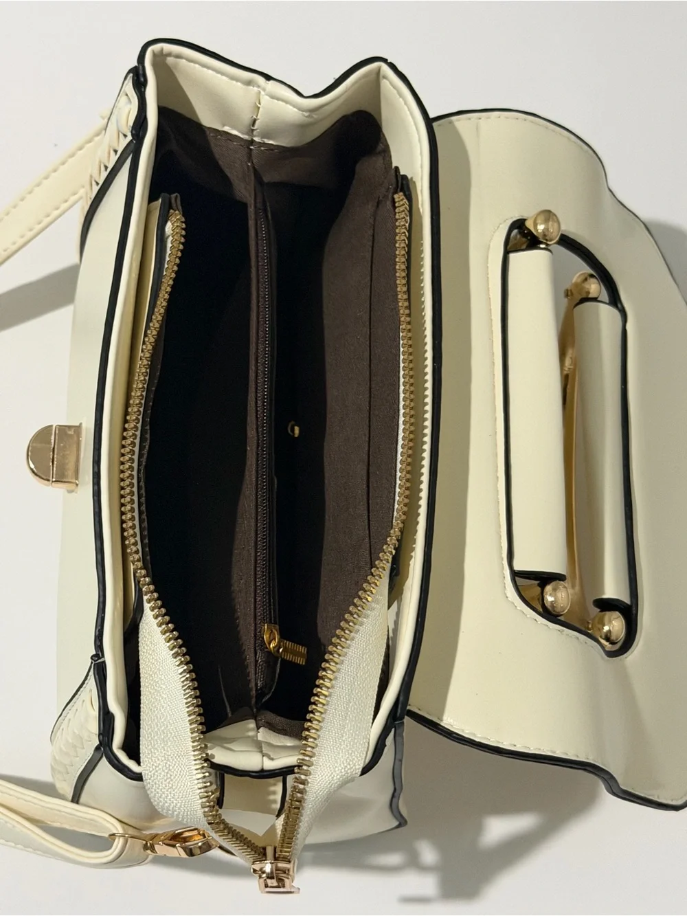 Cream Top-Handle Satchel with Gold Hardware